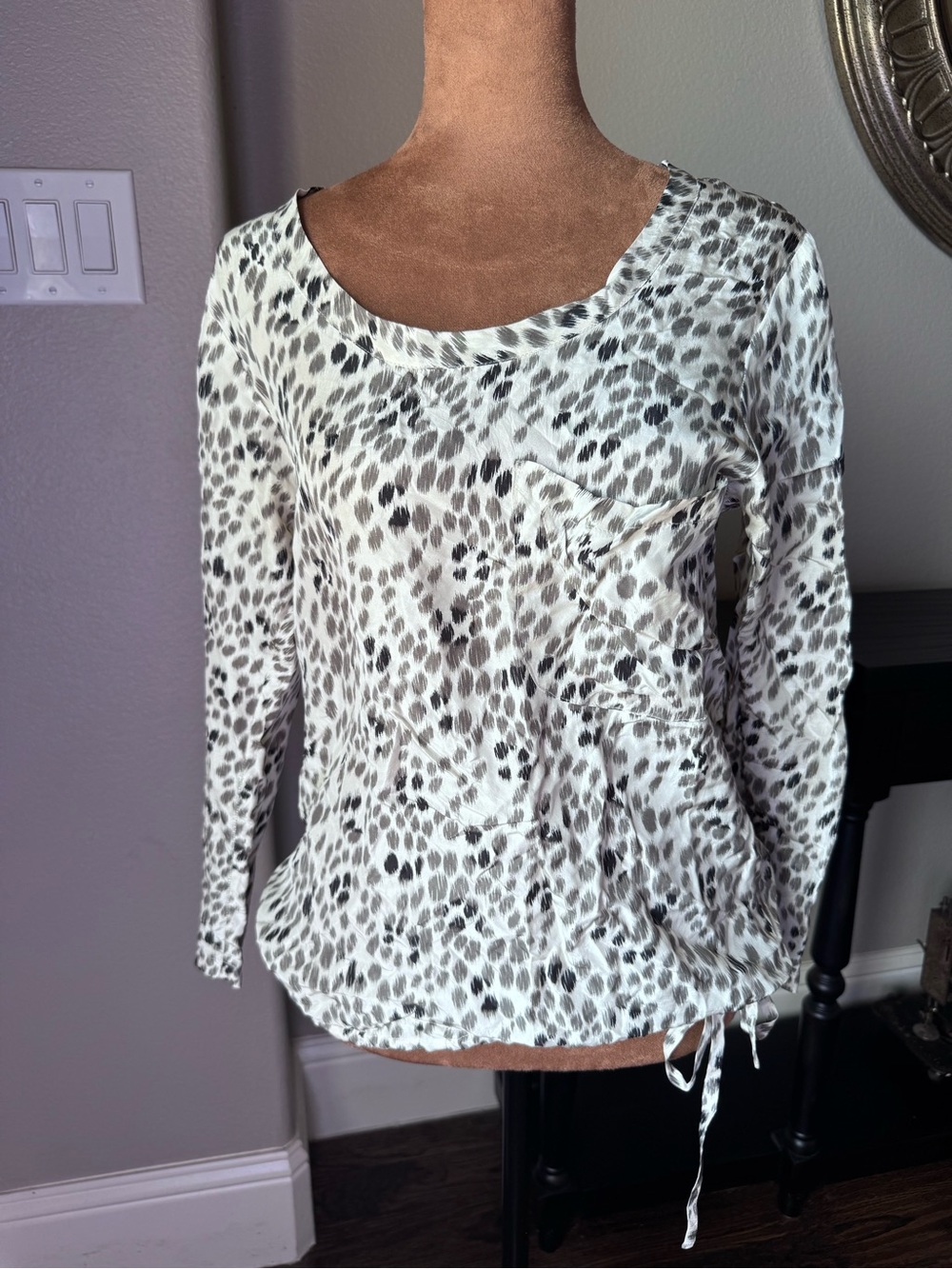 Theory 100% Silk Abstract Animal Print Blouse — Petite